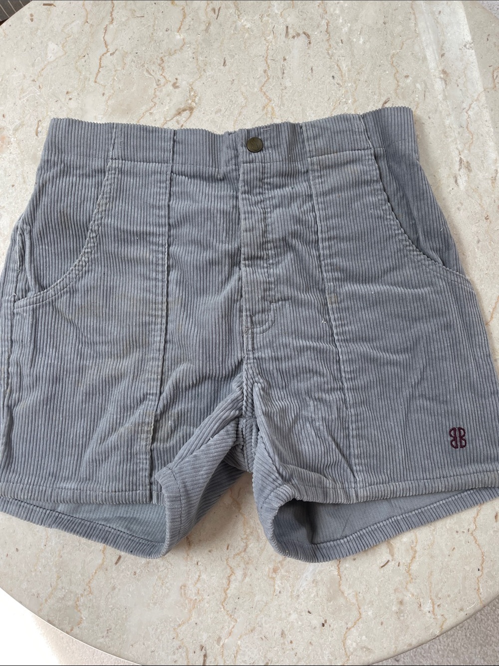 bill blass Gray Corduroy High-Waist Shorts with Embroidered Logo